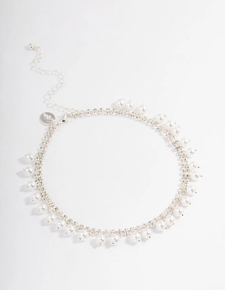 Silver Cupchain Pearl Tassel Choker