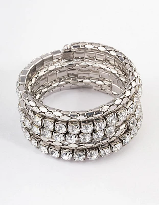 Rhodium Chunky Diamante Chain Wrapped Bracelet