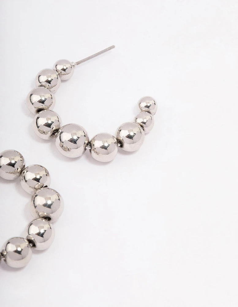 Rhodium Chunky Ball Hoop Earrings