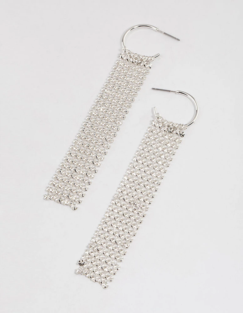 Silver Huggie Mesh Drop Earrings