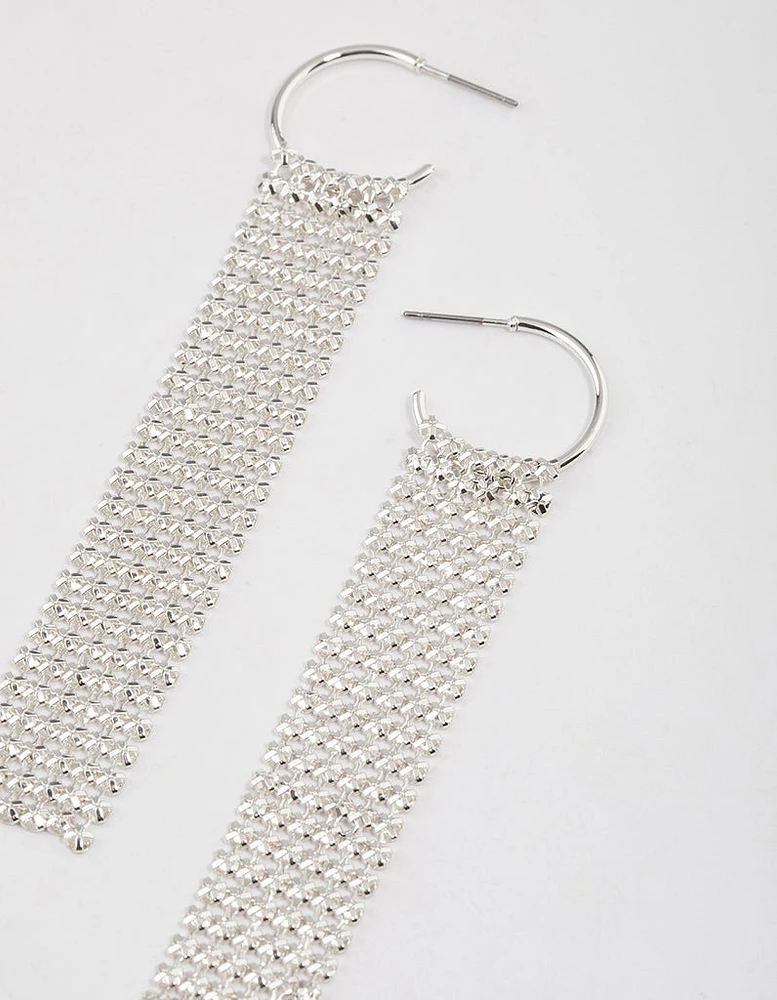 Silver Huggie Mesh Drop Earrings