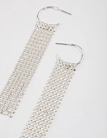 Silver Huggie Mesh Drop Earrings