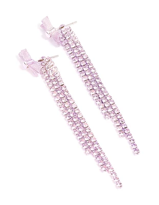 Lilac Bow Triple Row Diamante Hoop Earrings