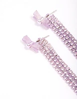 Lilac Bow Triple Row Diamante Hoop Earrings