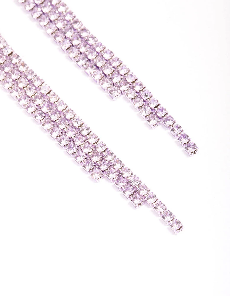 Lilac Bow Triple Row Diamante Hoop Earrings