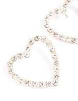 Rose Gold Large Diamante Heart Statement Earrings