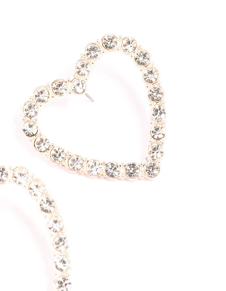 Rose Gold Large Diamante Heart Statement Earrings