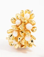 Gold Plated Freshwater Pearl Flower Hoop Earrings