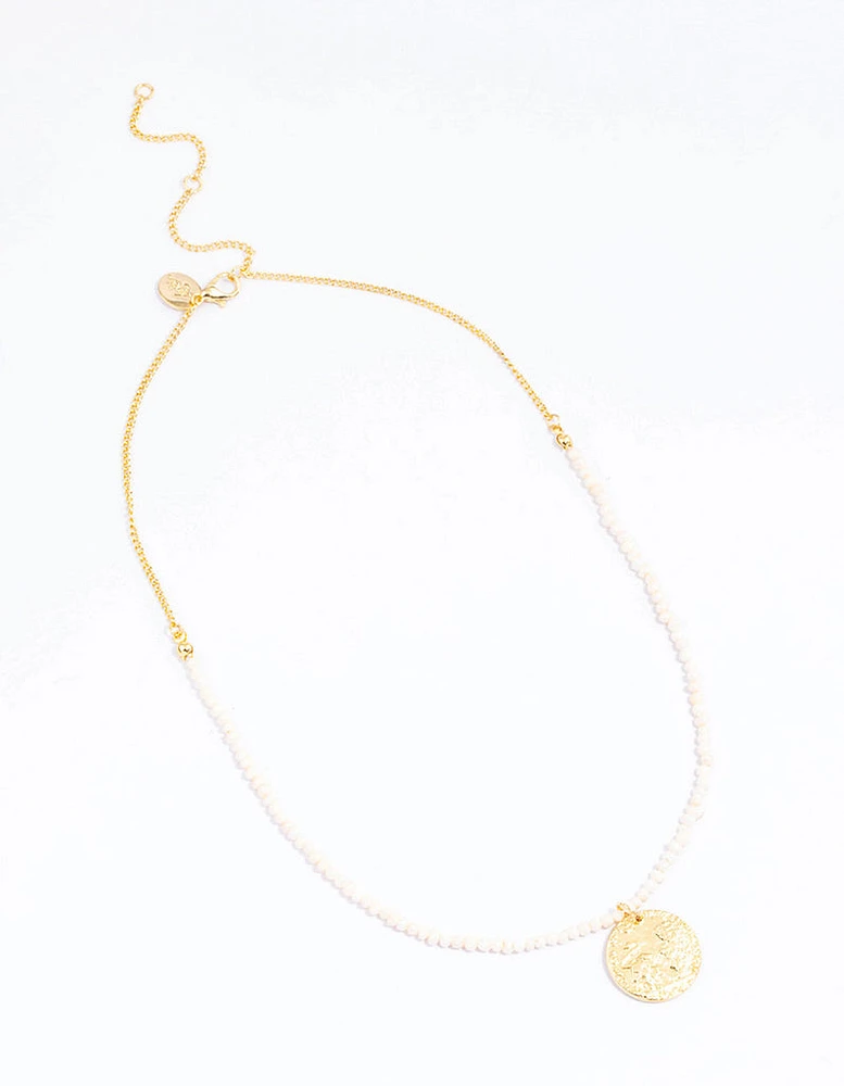 Gold Plated Mini Freshwater Pearl Molten Disc Necklace