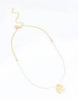 Gold Plated Mini Freshwater Pearl Molten Disc Necklace