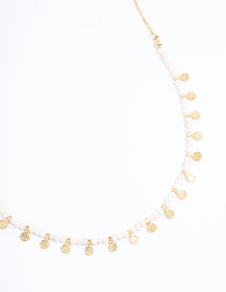Gold Plated Mini Freshwater Pearl Disc Station Necklace