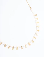 Gold Plated Mini Freshwater Pearl Disc Station Necklace