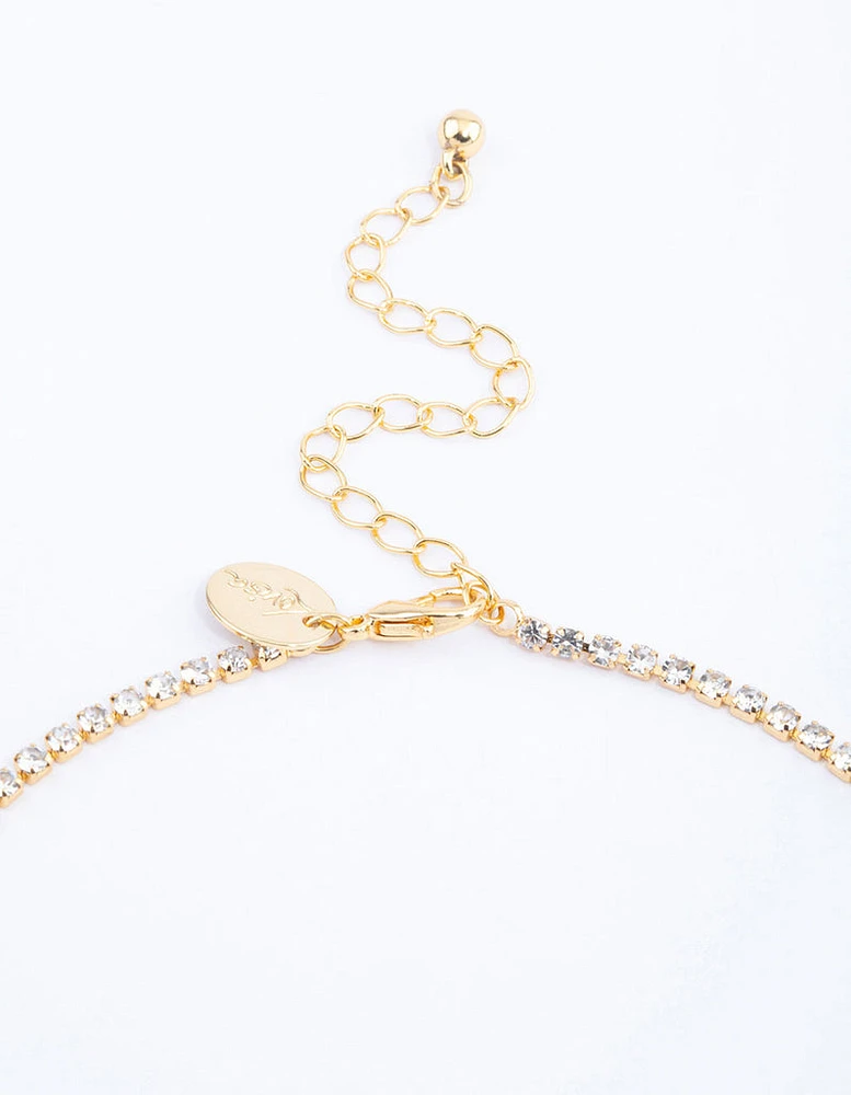 Gold Plated Cupchain Cubic Zirconia & Freshwater Pearl Drop Necklace