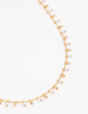 Gold Plated Beaded & Freshwater Pearl Drop Necklace