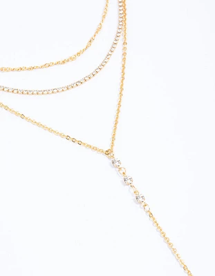 Gold Plated Cupchain Layered Y-Shape Necklace