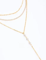 Gold Plated Cupchain Layered Y-Shape Necklace