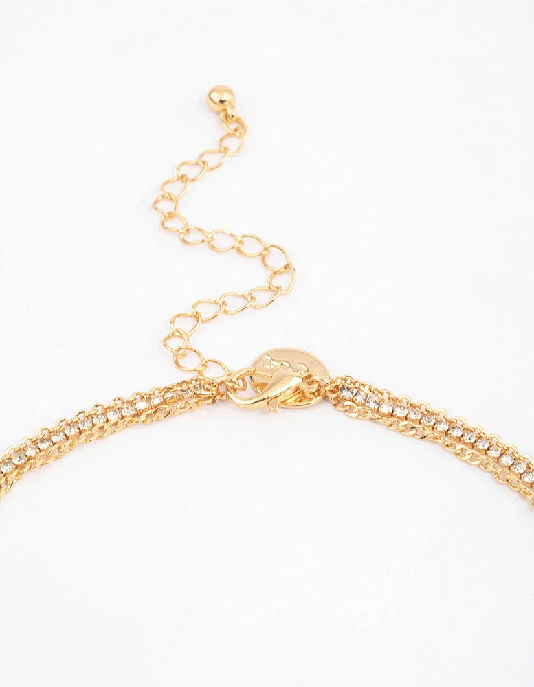 Gold Plated Cupchain Layered Y-Shape Necklace