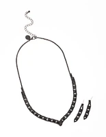 Black Rectangle Graduated Pendant Earring & Necklace Jewellery Set