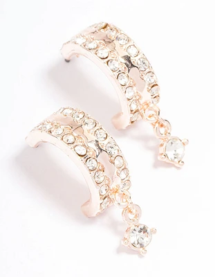 Rose Gold Thick Mini Stone Hoop Earrings