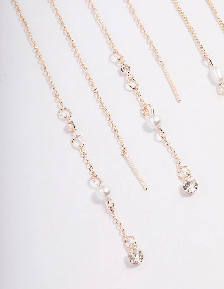 Rose Gold Pearly Diamante Thread Through Earring Pack