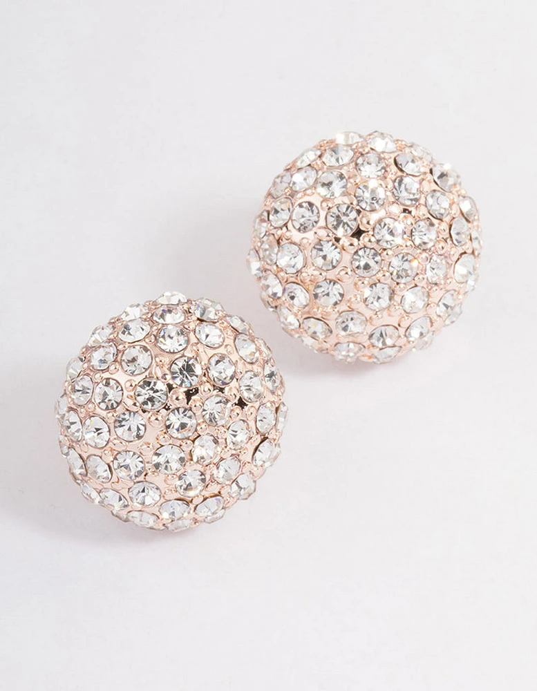 Rose Gold Pave Dome Ball Stud Earrings