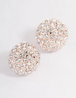 Rose Gold Pave Dome Ball Stud Earrings