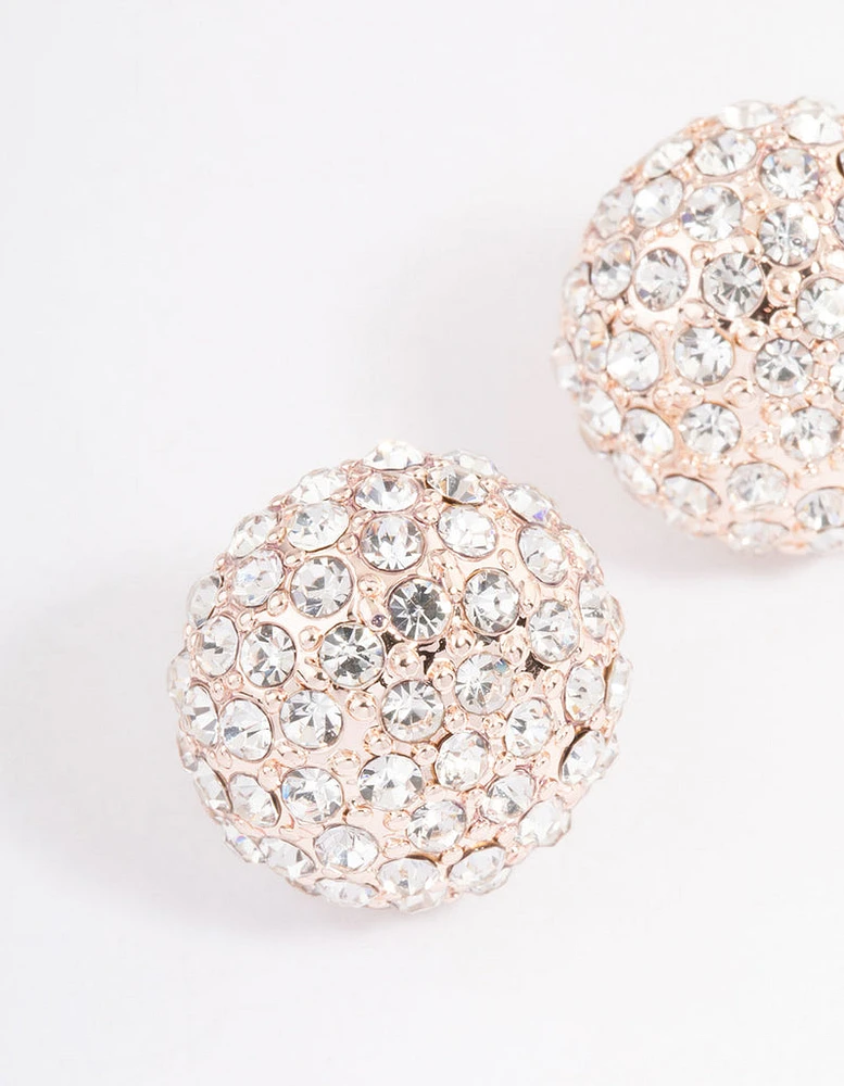 Rose Gold Pave Dome Ball Stud Earrings