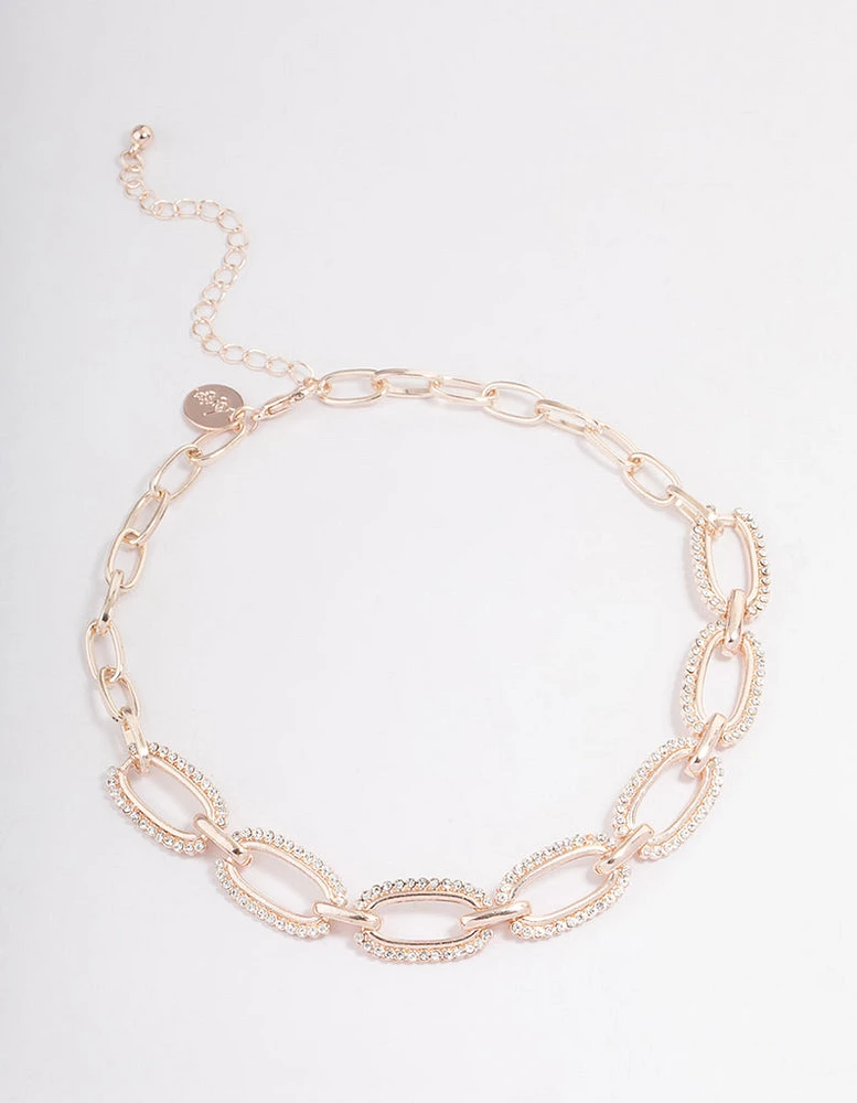 Rose Gold Diamante Oval Link Choker