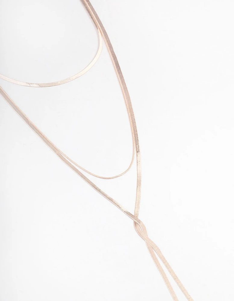 Rose Gold Flat Snake Chain Y-Shape Necklace