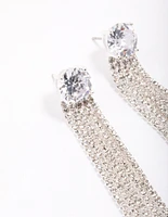 Silver Cubic Zirconia Round Cupchain Drop Earrings