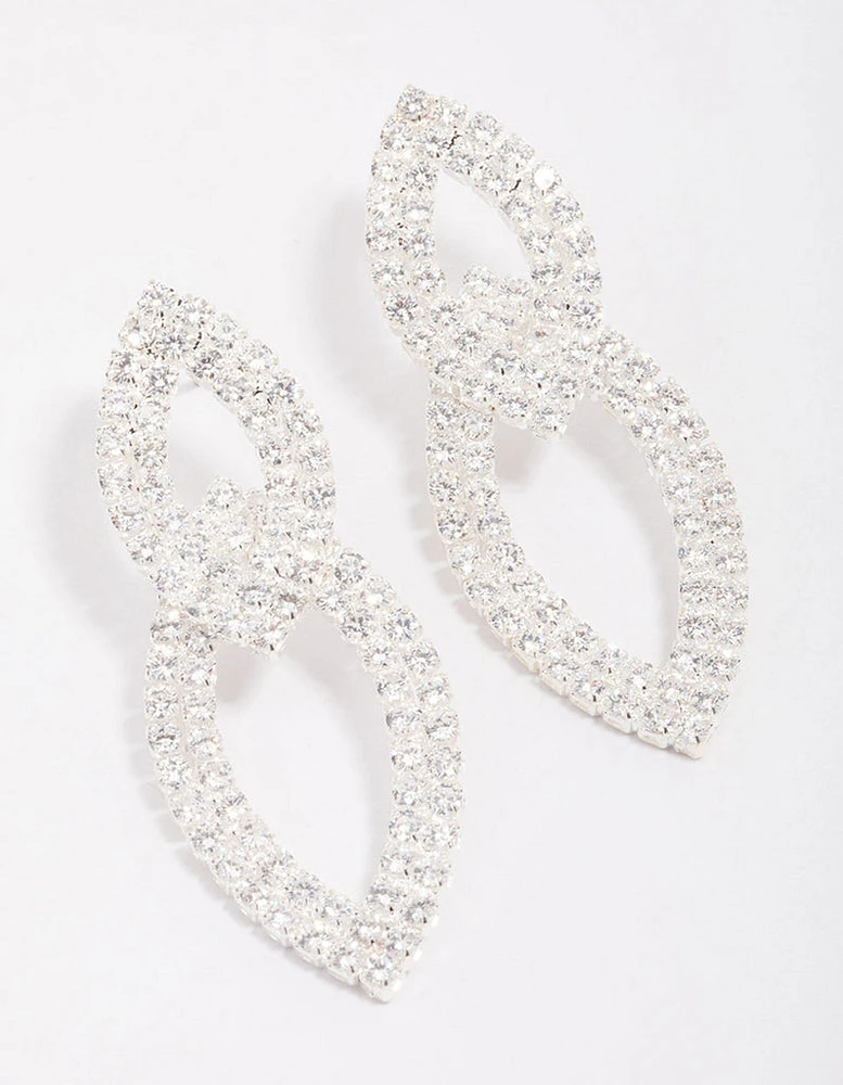 Silver Cubic Zirconia Double Layered Drop Earrings