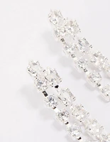 Silver Cubic Zirconia Double Row Square & Round Drop Earrings