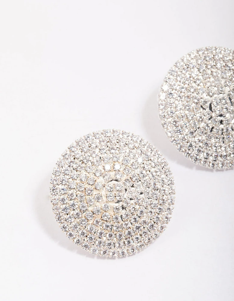 Silver Cubic Zirconia Statement Round Stud Earrings