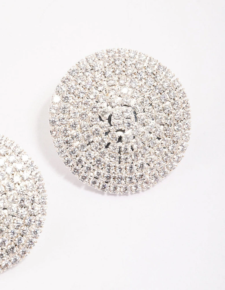 Silver Cubic Zirconia Statement Round Stud Earrings