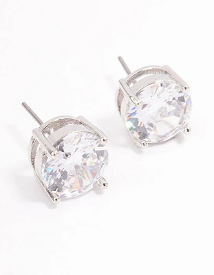 Rhodium Cubic Zirconia Round Statement Stud Earrings