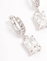 Rhodium Cubic Zirconia Rectangle Mini Huggie Earrings