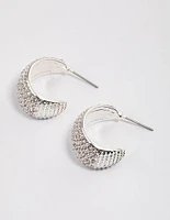 Silver Plated Pave Diamante Chunky Hoop Earrings