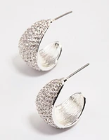 Silver Plated Pave Diamante Chunky Hoop Earrings