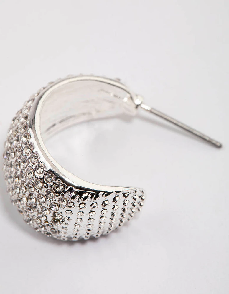 Silver Plated Pave Diamante Chunky Hoop Earrings