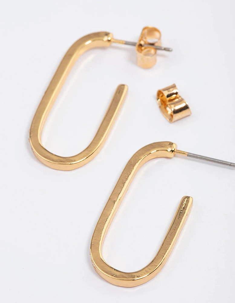 Gold Plated Cubic Zirconia Long Oval Hoop Earrings