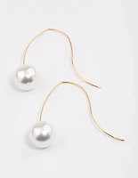 Gold Plated Acrylic Pearl Hook Drop Earrings