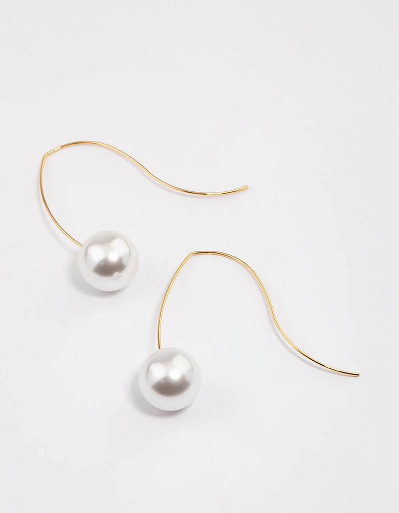 Gold Plated Acrylic Pearl Hook Drop Earrings