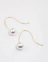 Gold Plated Acrylic Pearl Hook Drop Earrings