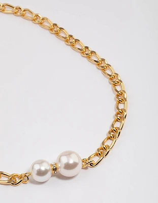 Gold Plated Double Pearl Figaro Necklace