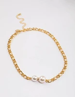Gold Plated Double Pearl Figaro Necklace