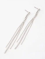 Rhodium Cubic Zirconia Skinny Stranded Drop Earrings