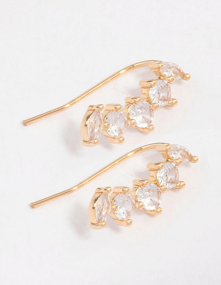 Gold Cubic Zirconia Circle & Navette Crawler Earrings