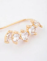 Gold Cubic Zirconia Circle & Navette Crawler Earrings