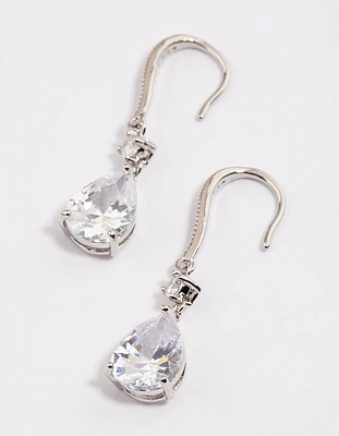 Rhodium Pear Cubic Zirconia Earrings