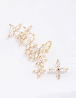 Gold Cubic Zirconia Flower Trail Ear Cuff